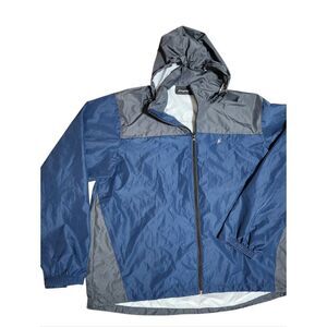 Frogg Toggs Windbreaker Jacket Men's Size XL XXL Green Blue Zip Foldaway Hood